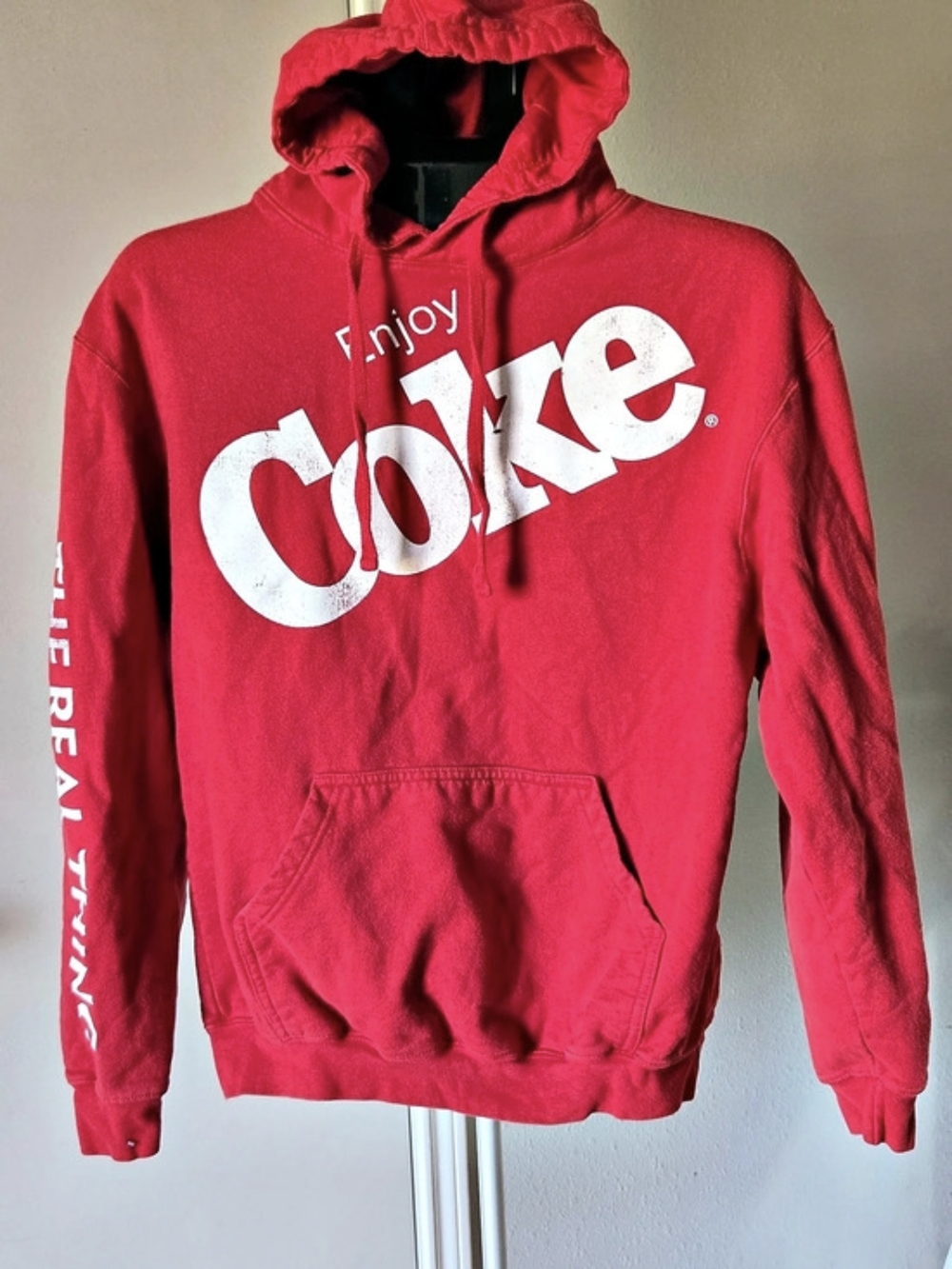 Coke Red Graphic Hoodie The Real Thing Pullover Medium Retro Style
